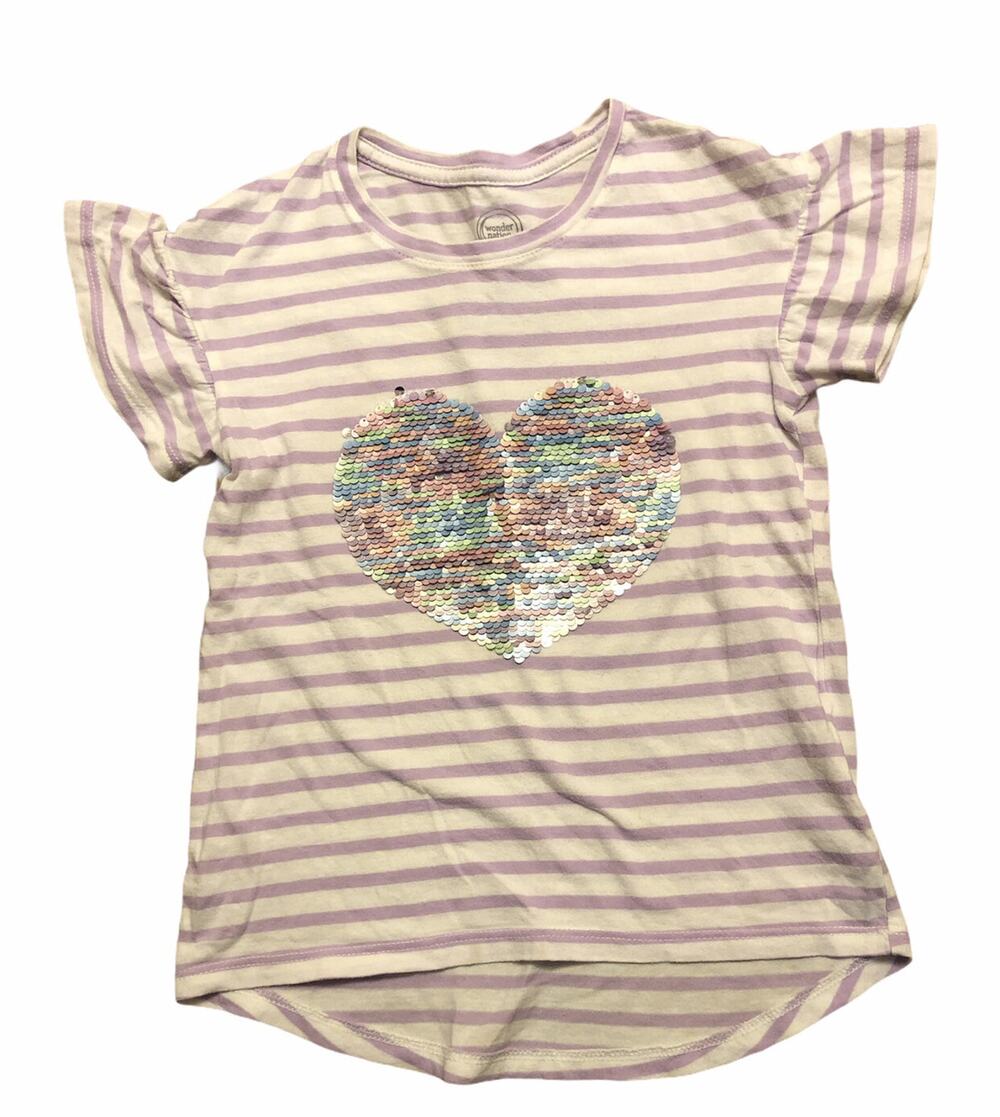 Wonder Nation Purple Stripe heart Sequin Flip Shirt size 5